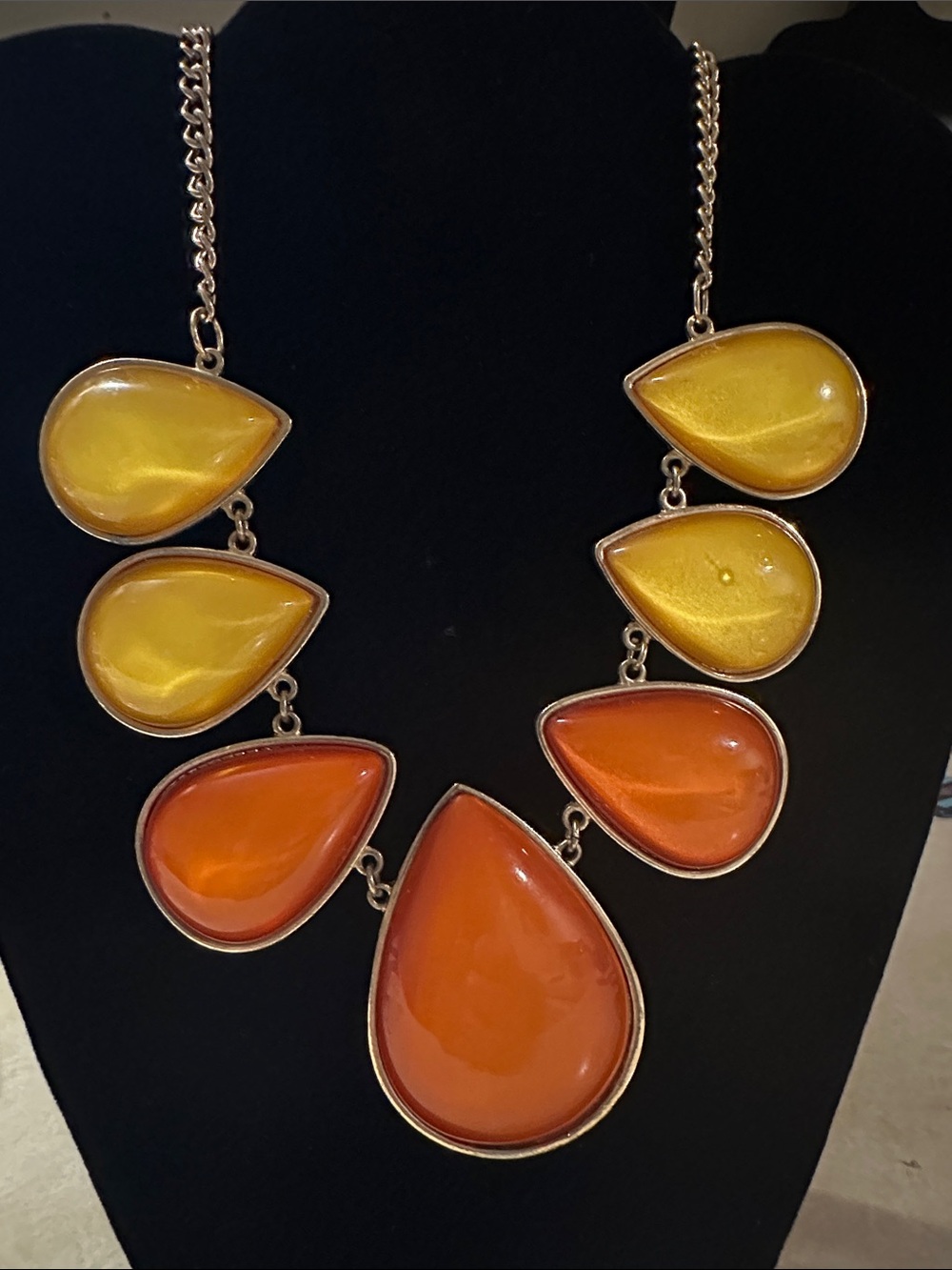 Vintage Statement Teardrop Bib Necklace - Yellow and Orange